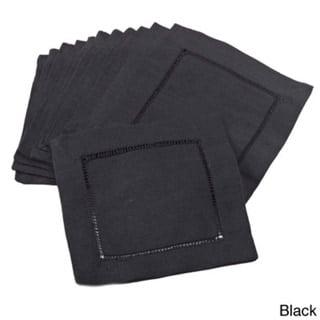 Hemstitched Cocktail Napkins Black (Set of 12): Saro Lifestyle, Machine Washable, Linen & Cotton Blend, Plain Weave