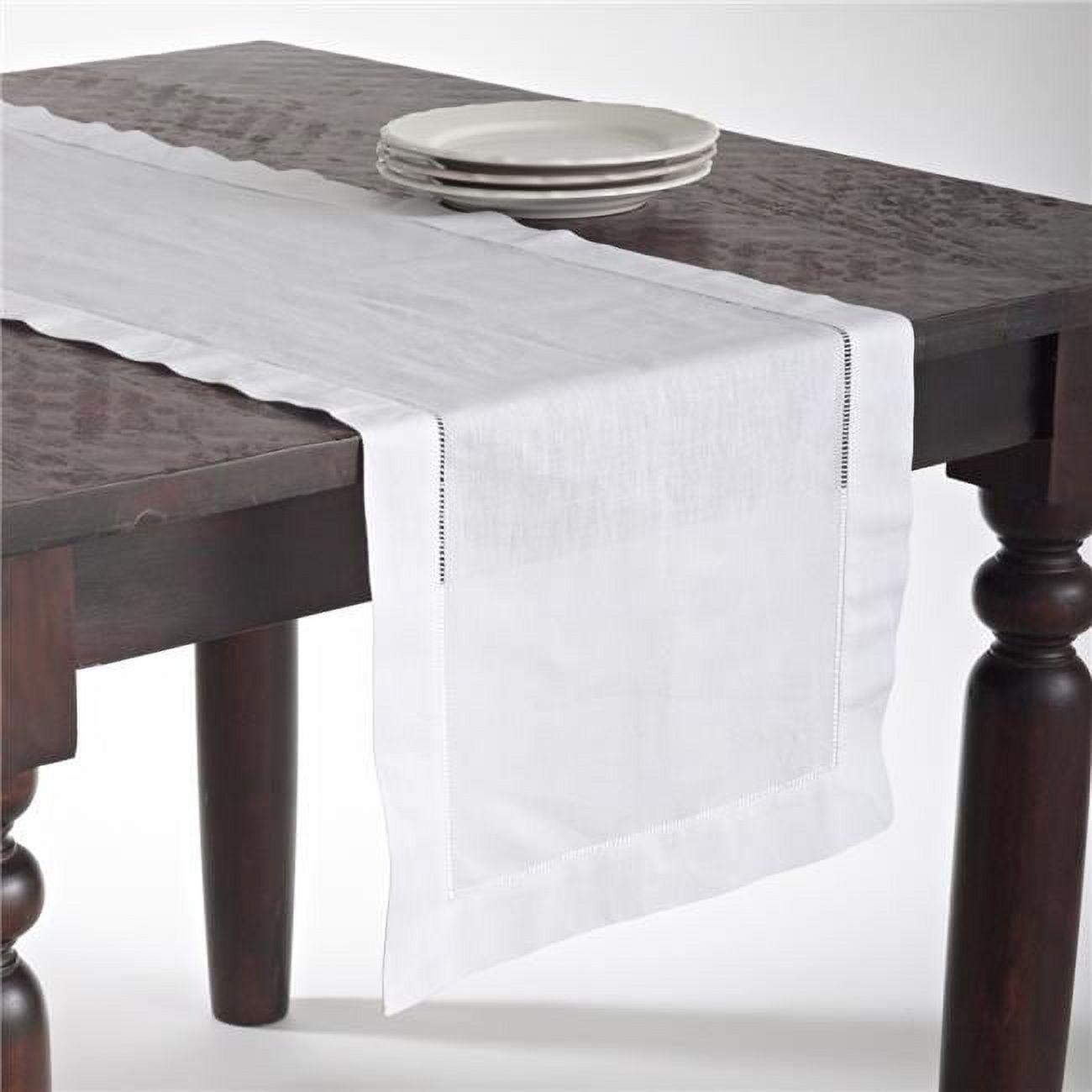 White Hemstitched Cotton Linen Blend Table Runner