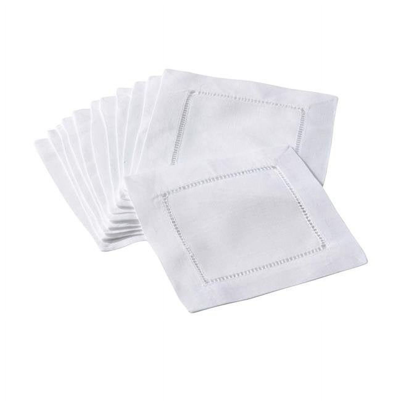 White Hemstitched Cotton Cocktail Napkins, Set of 12