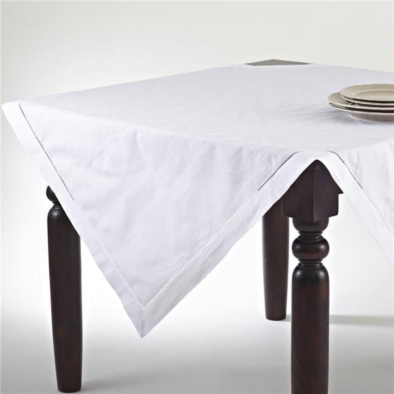 White Hemstitched Cotton Linen Tablecloth, 54" Square