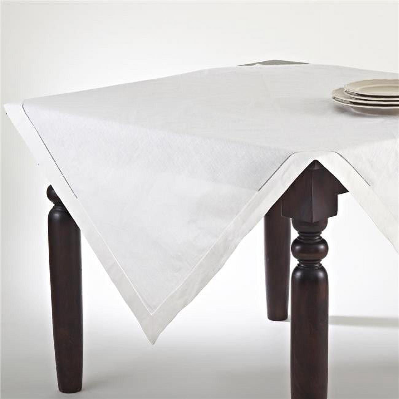 Ecru Hemstitched Linen Blend Square Tablecloth