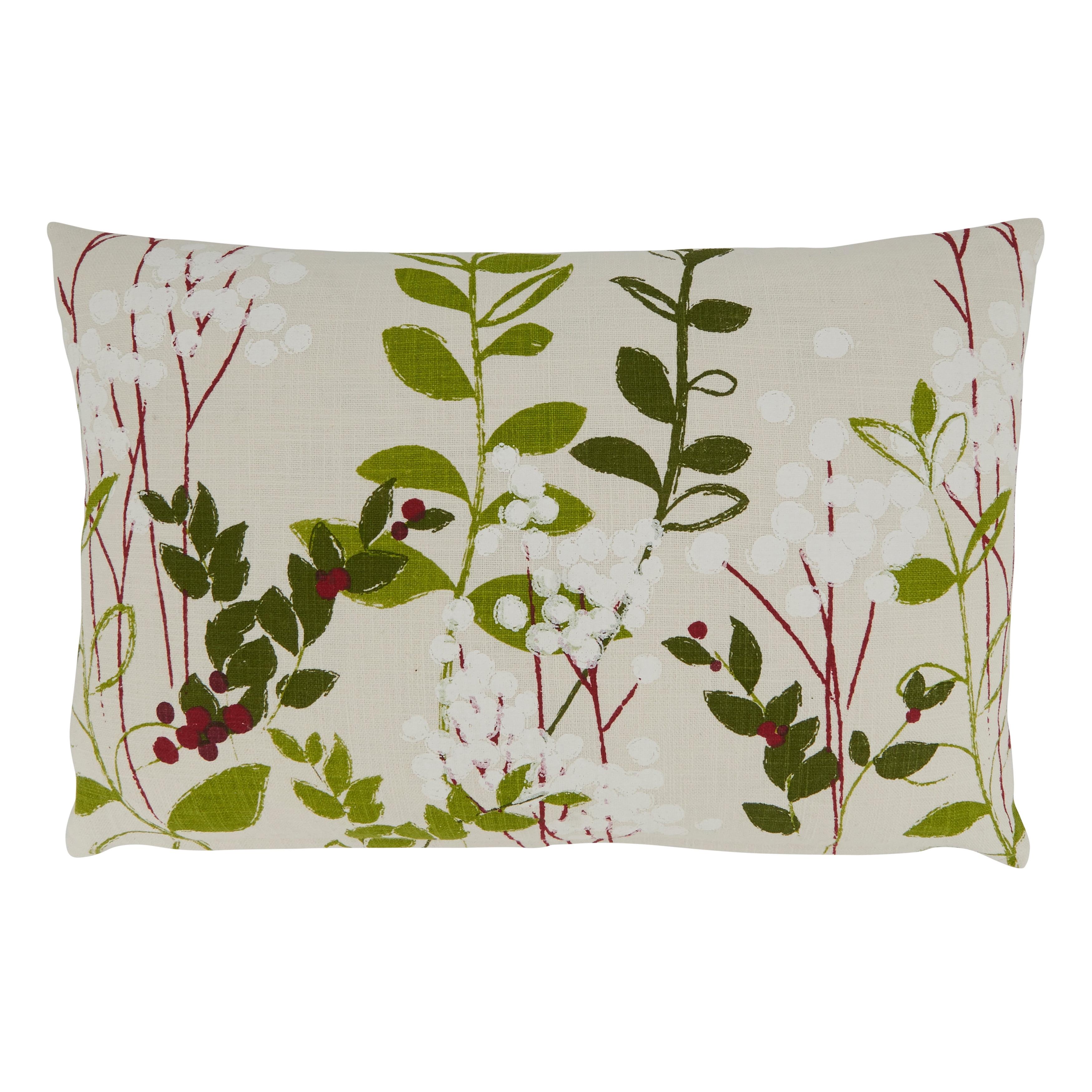 Botanical Bliss Holiday Cotton Throw Pillow Cover 22"x18"