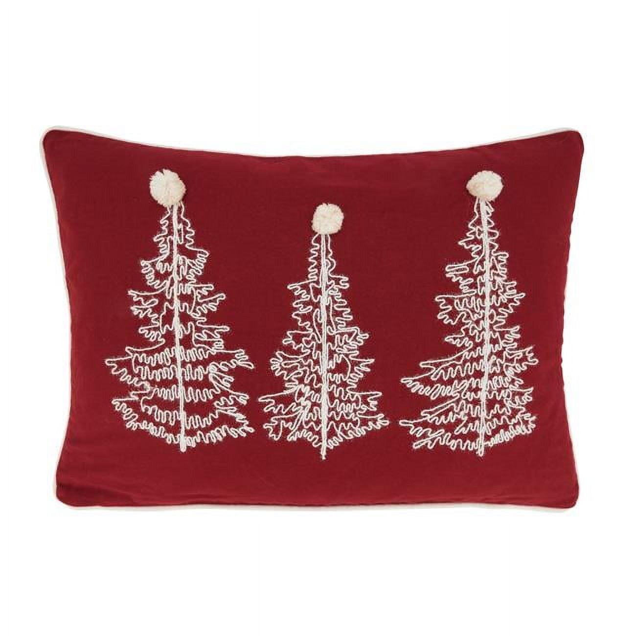 Saro Lifestyle Charming Christmas Trees Down Filled Throw Pillow, 14"x20", Red