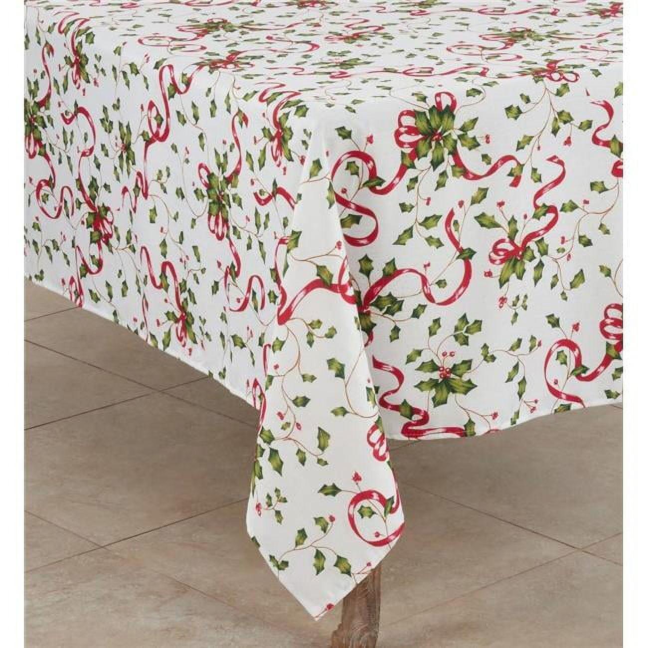 Saro Lifestyle Holly and Ribbon Design Holiday Tablecloth