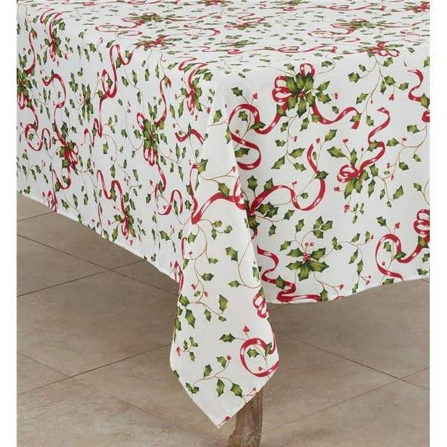 Saro Lifestyle Holly and Ribbon Design Holiday Tablecloth, Multi, 70" x 70"