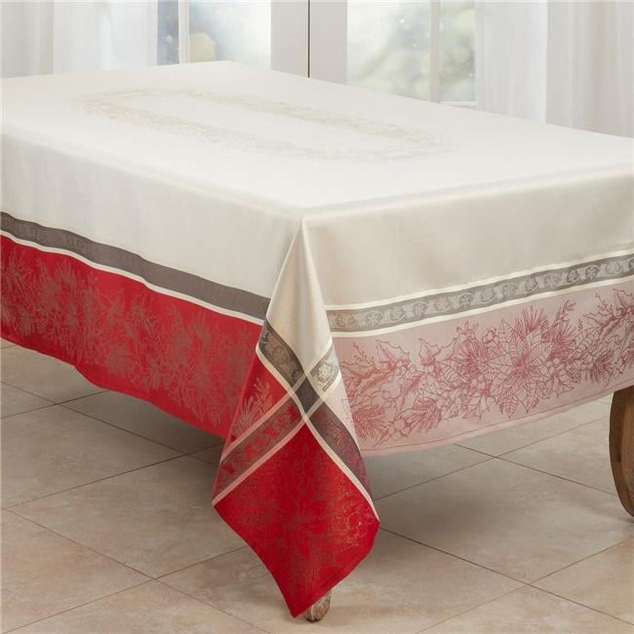 Red and White Jacquard Christmas Tablecloth with Plaid Design