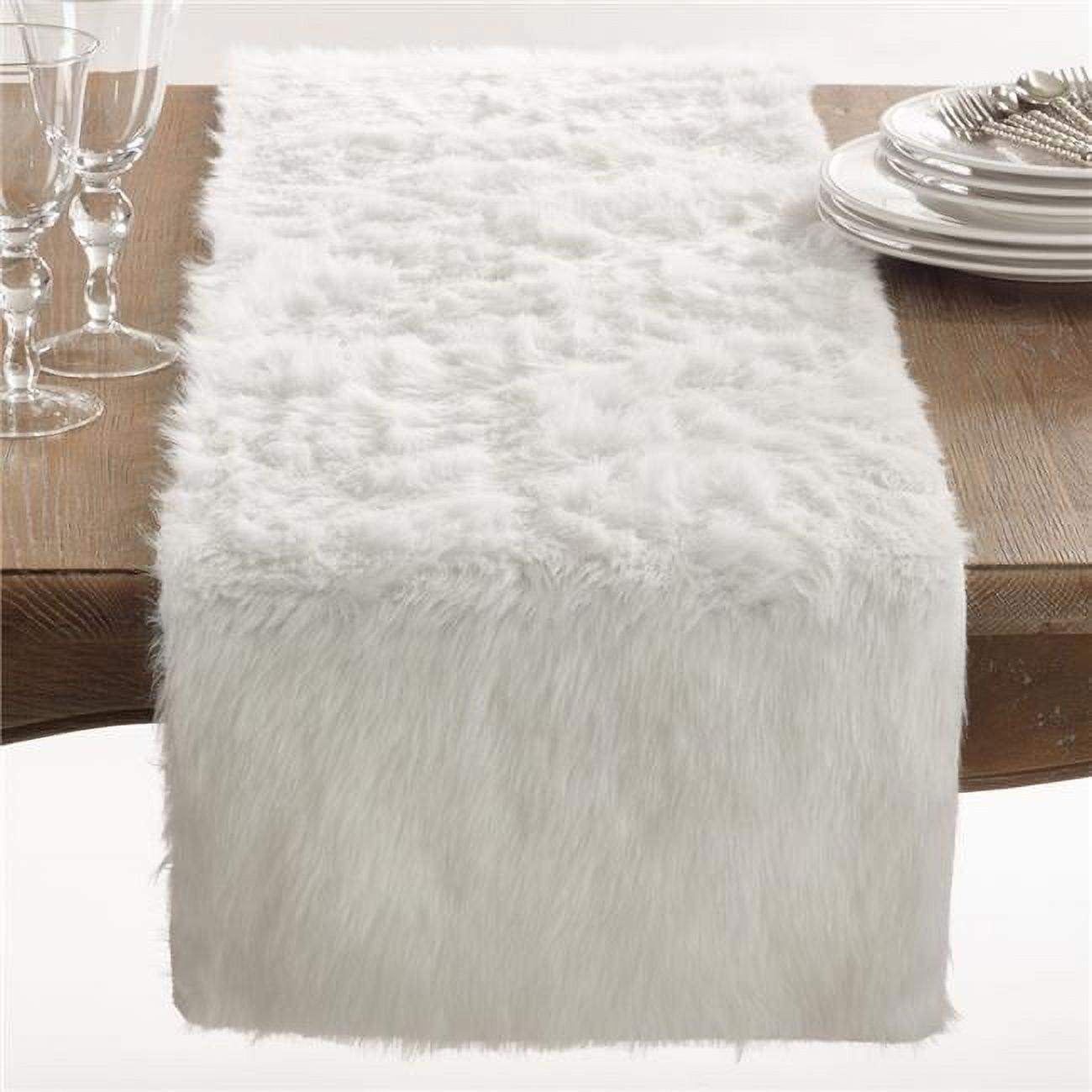 72"x15" Faux Fur Table Runner White - Saro Lifestyle