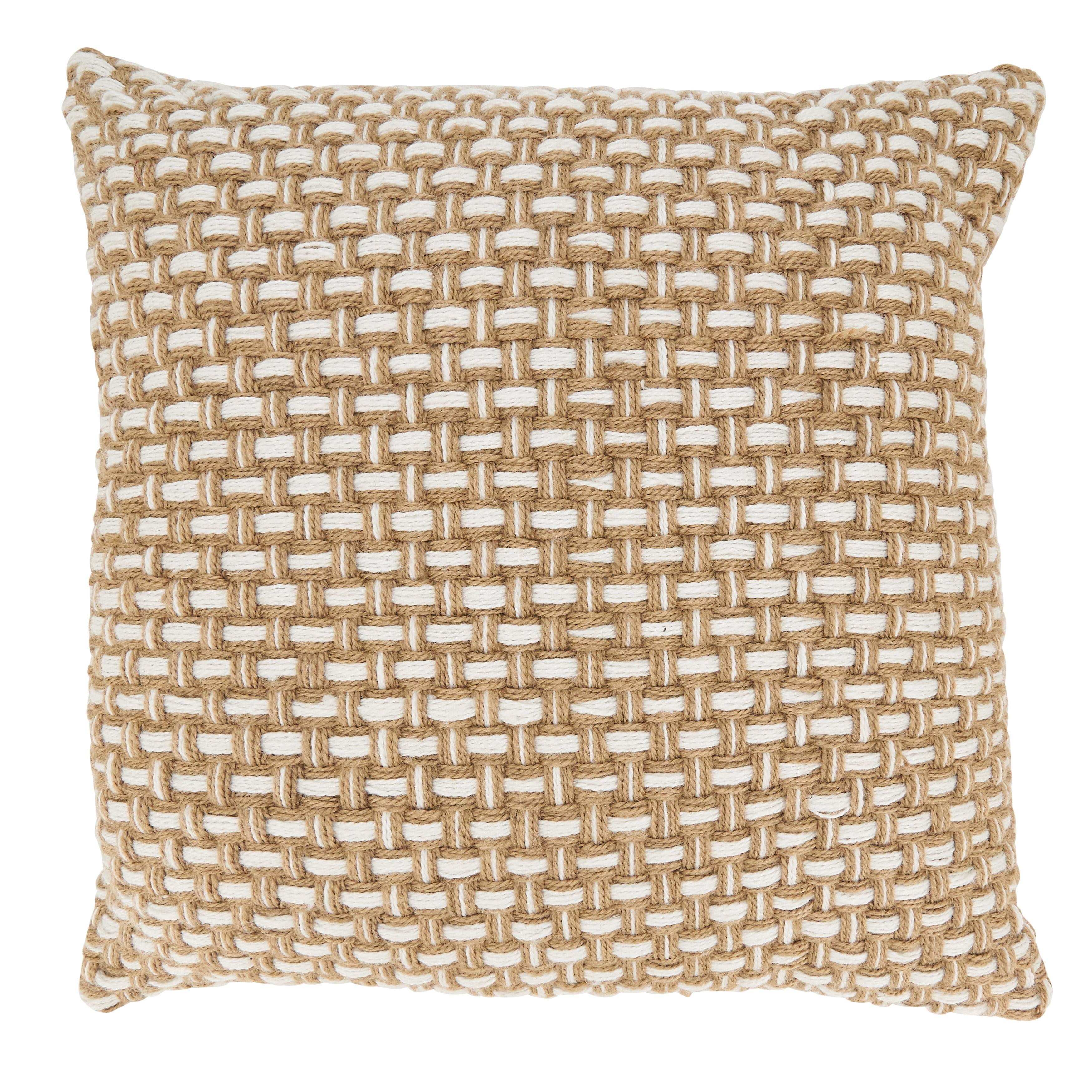 Saro Lifestyle Jute Blend Al Fresco Poly Filled Throw Pillow, Beige, 20"x20"