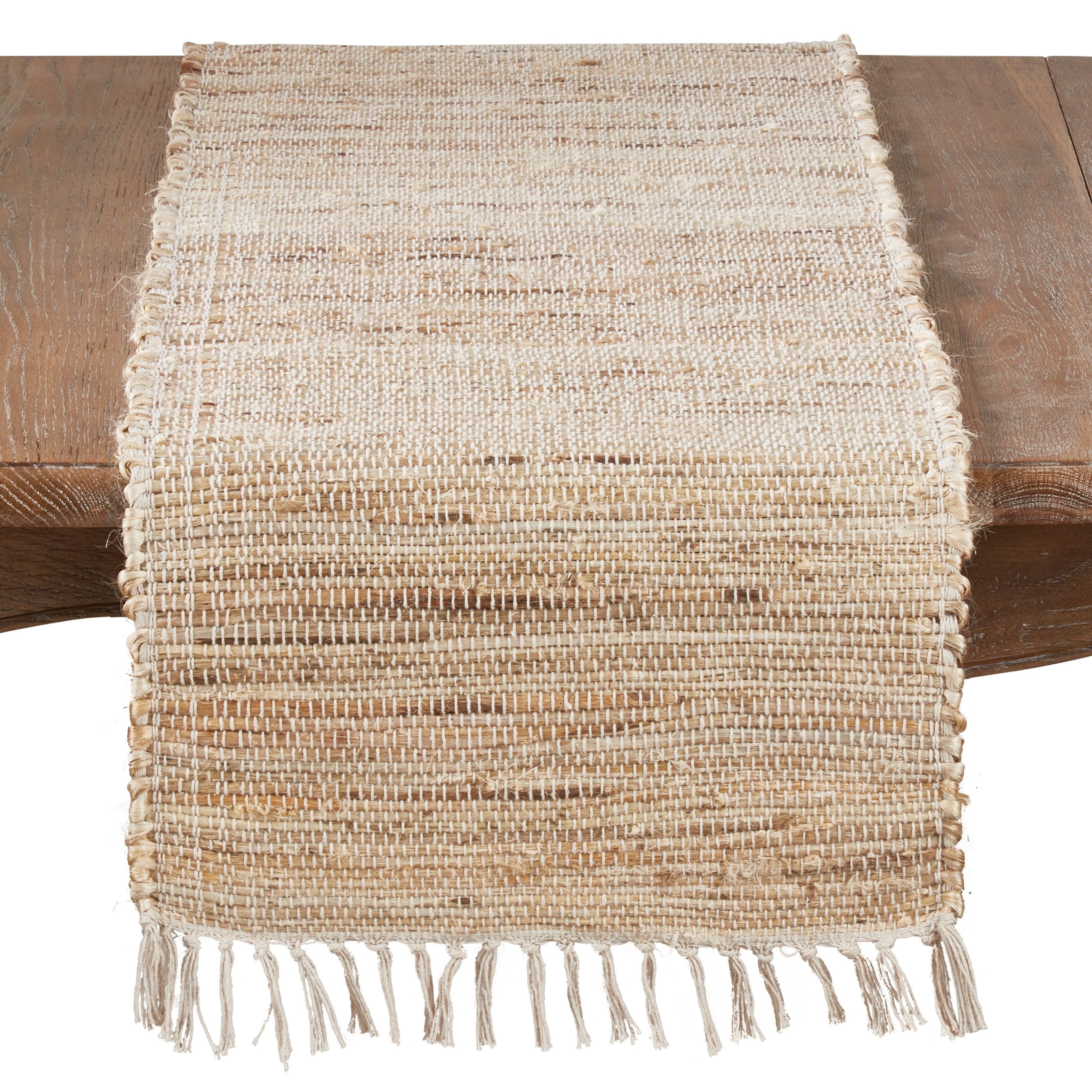 Saro Lifestyle Long Table Runner With Jute Chindi Design, 16"x72", Beige