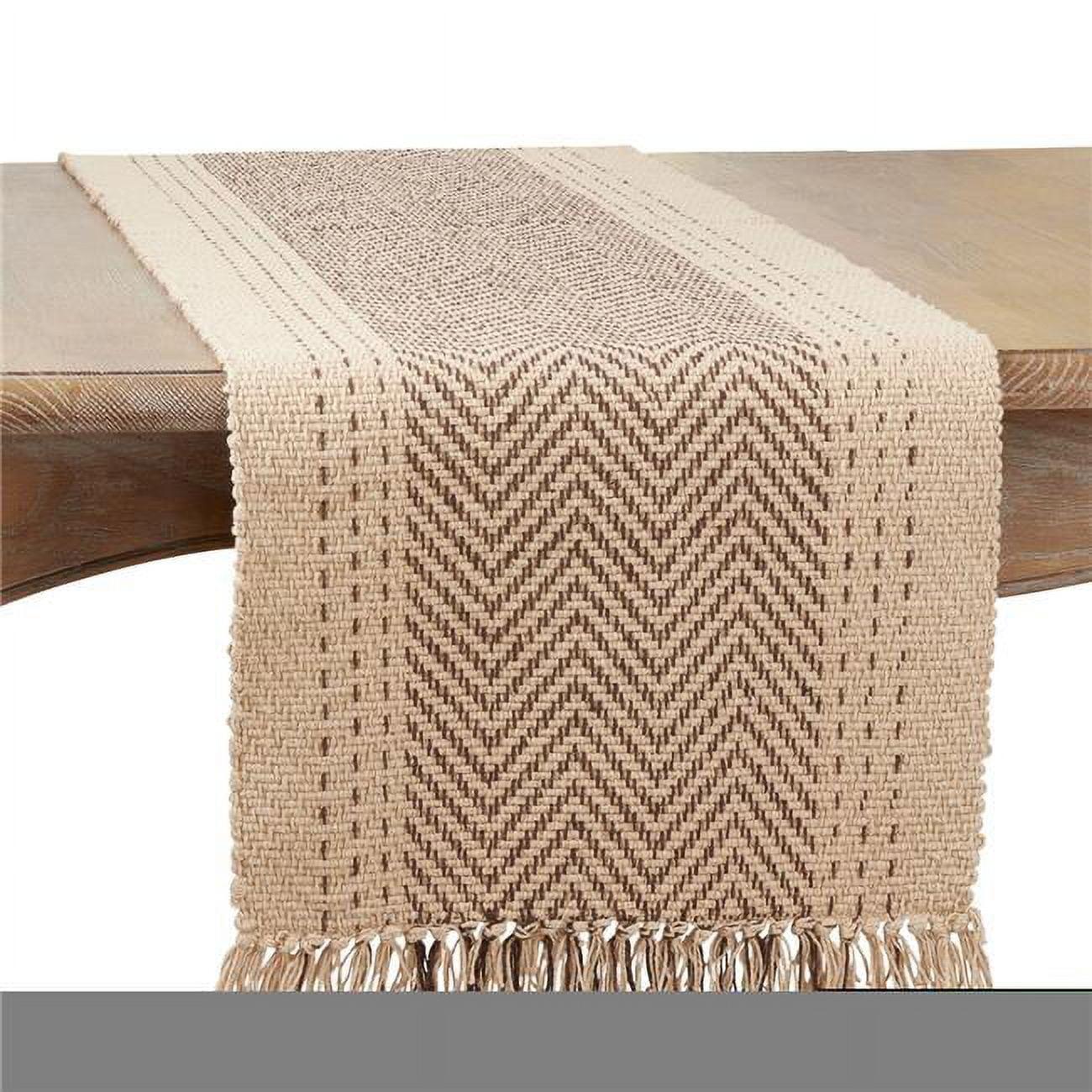 Natural Cotton Kantha Stitch Table Runner with Fringe