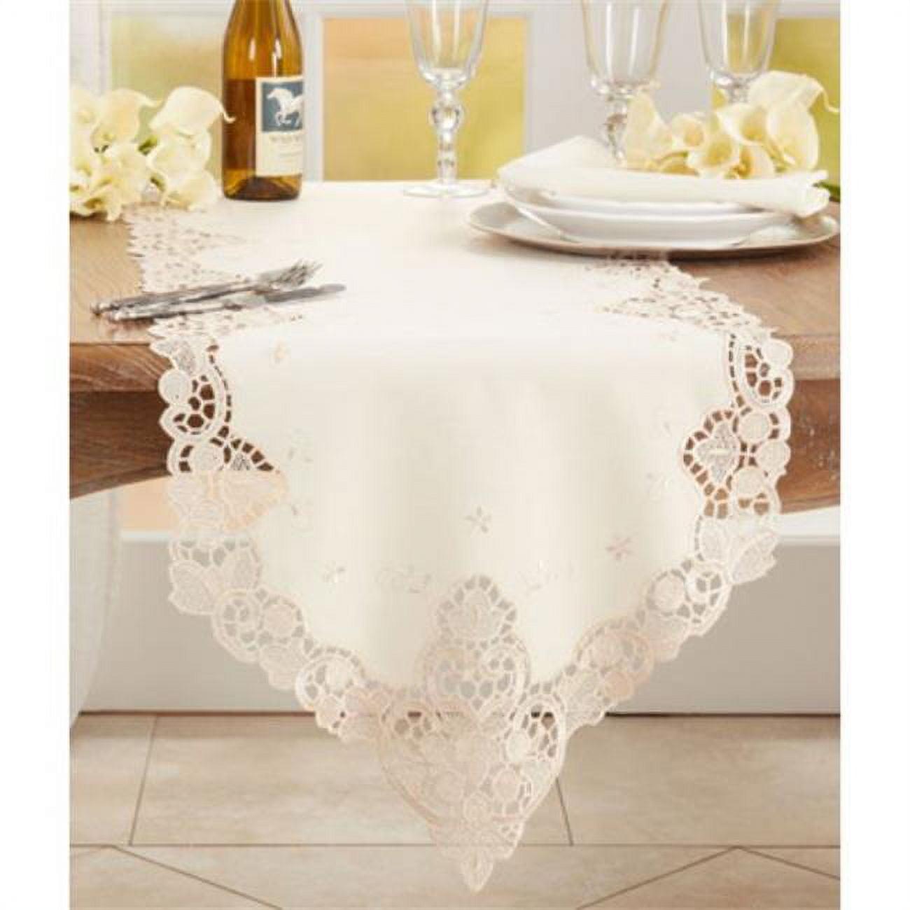 Ecru Lace Design Polyester Table Runner, 22 x 18 in