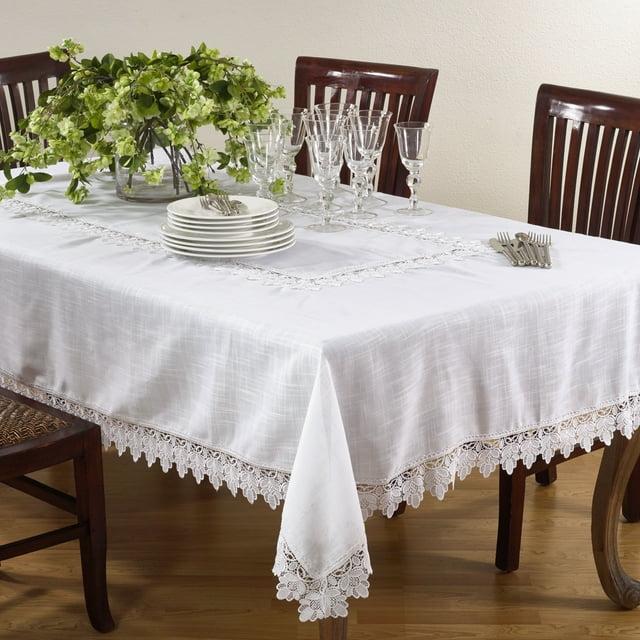 Saro Lifestyle Lace Trimmed Tablecloth, Taupe, 65" x 180"