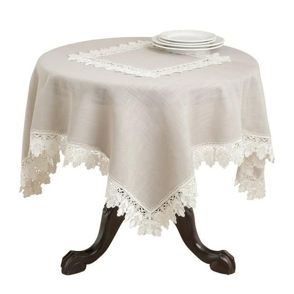 Taupe Lace Trimmed Tablecloth (72") - Saro Lifestyle: Polyester, Square Shape, Hand Wash, Elegant Dining Decor