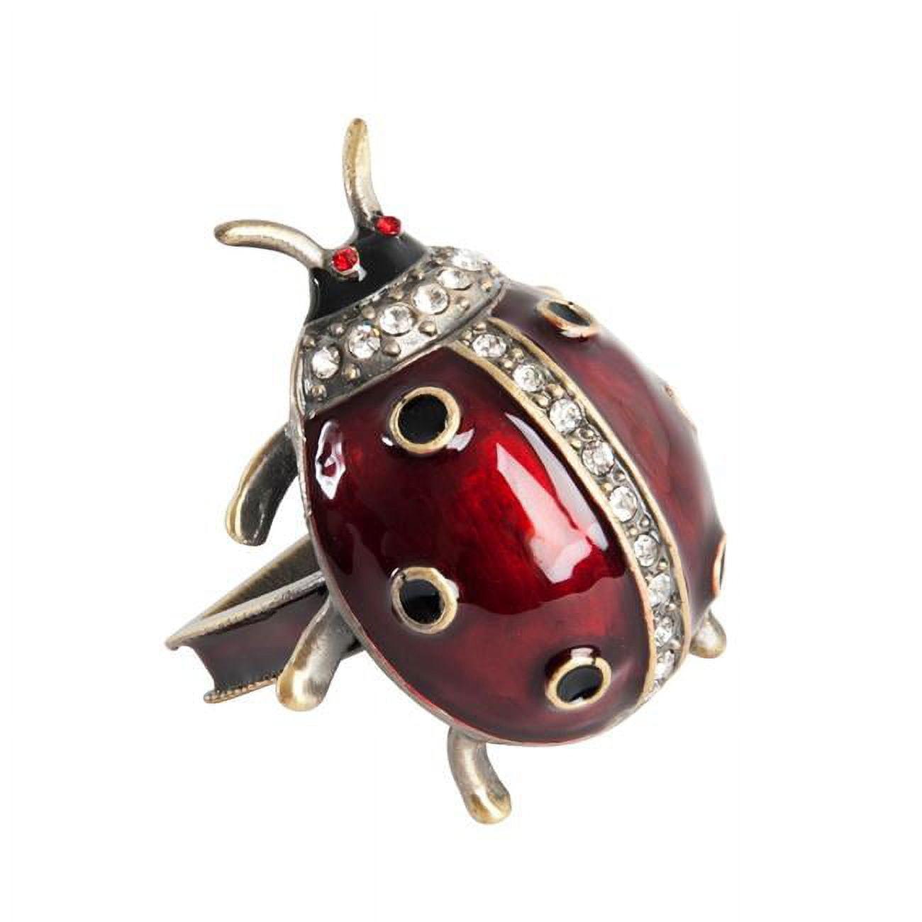 Red Jeweled Ladybug Pewter Napkin Rings, Set of 4