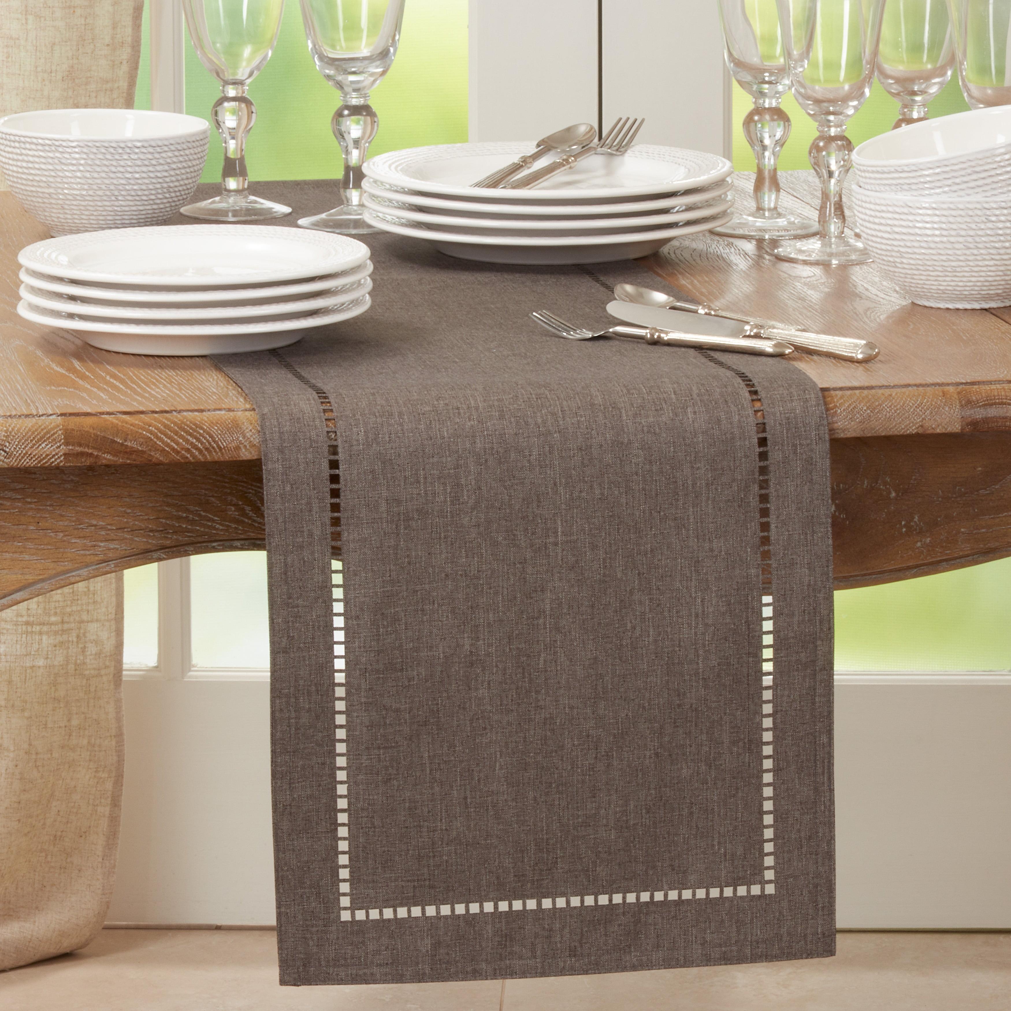 Saro Lifestyle Dining Table Runner With Laser-Cut Hemstitch Design, Charcoal, 14" x 54"