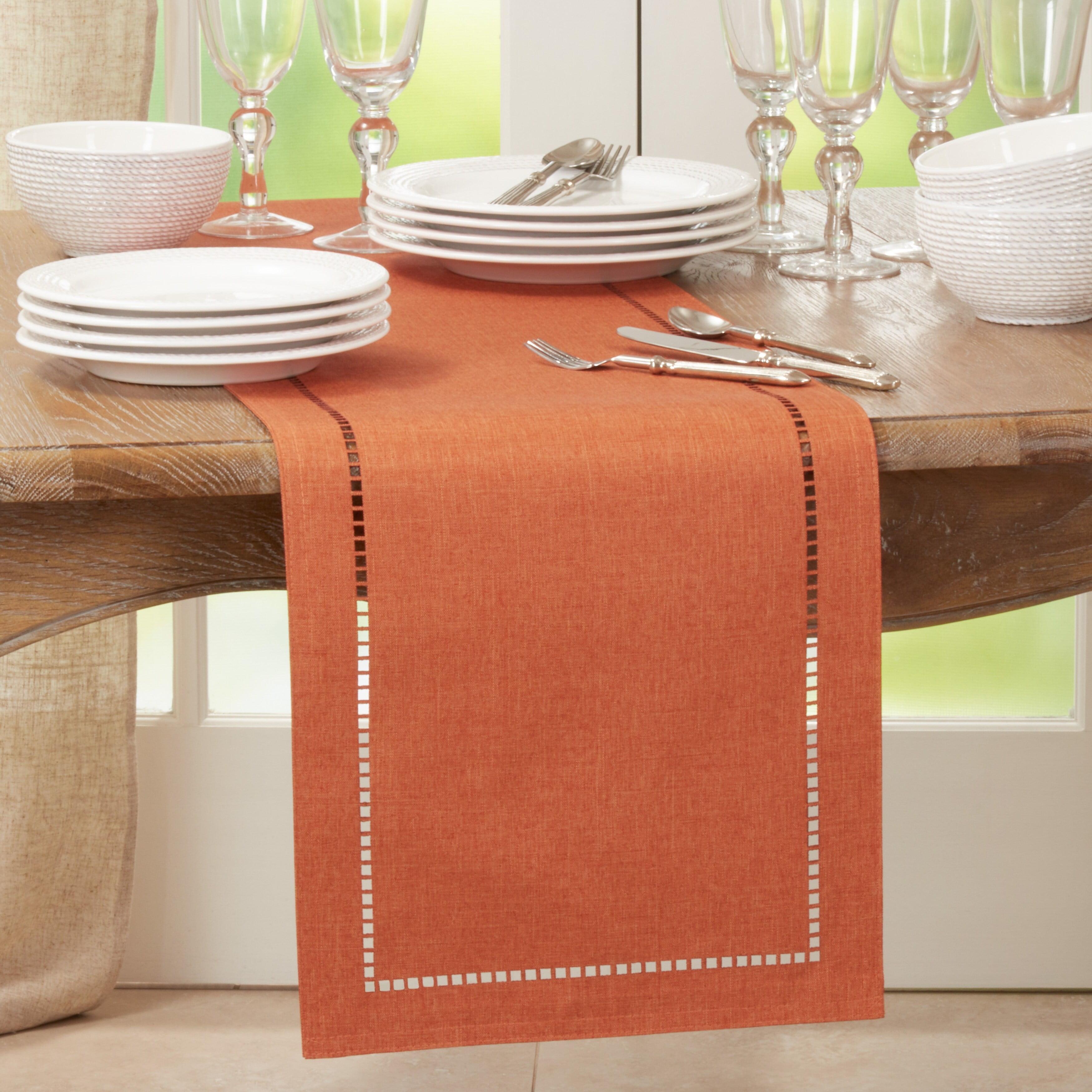 Saro Lifestyle Dining Table Runner With Laser-Cut Hemstitch Design, Rust, 14" x 90"