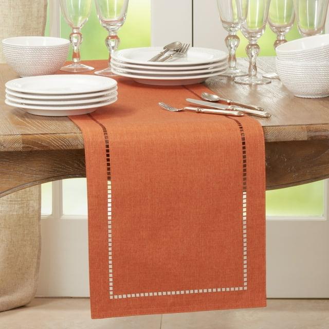 Saro Lifestyle Dining Table Runner With Laser-Cut Hemstitch Design, Rust, 14" x 90"