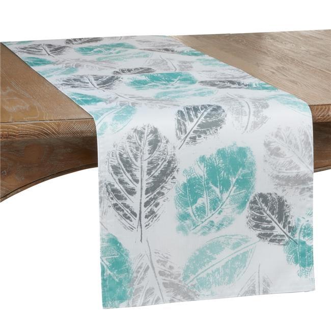 Saro Lifestyle Large Leaf Design Table Runner, Mint, 16" x 90"