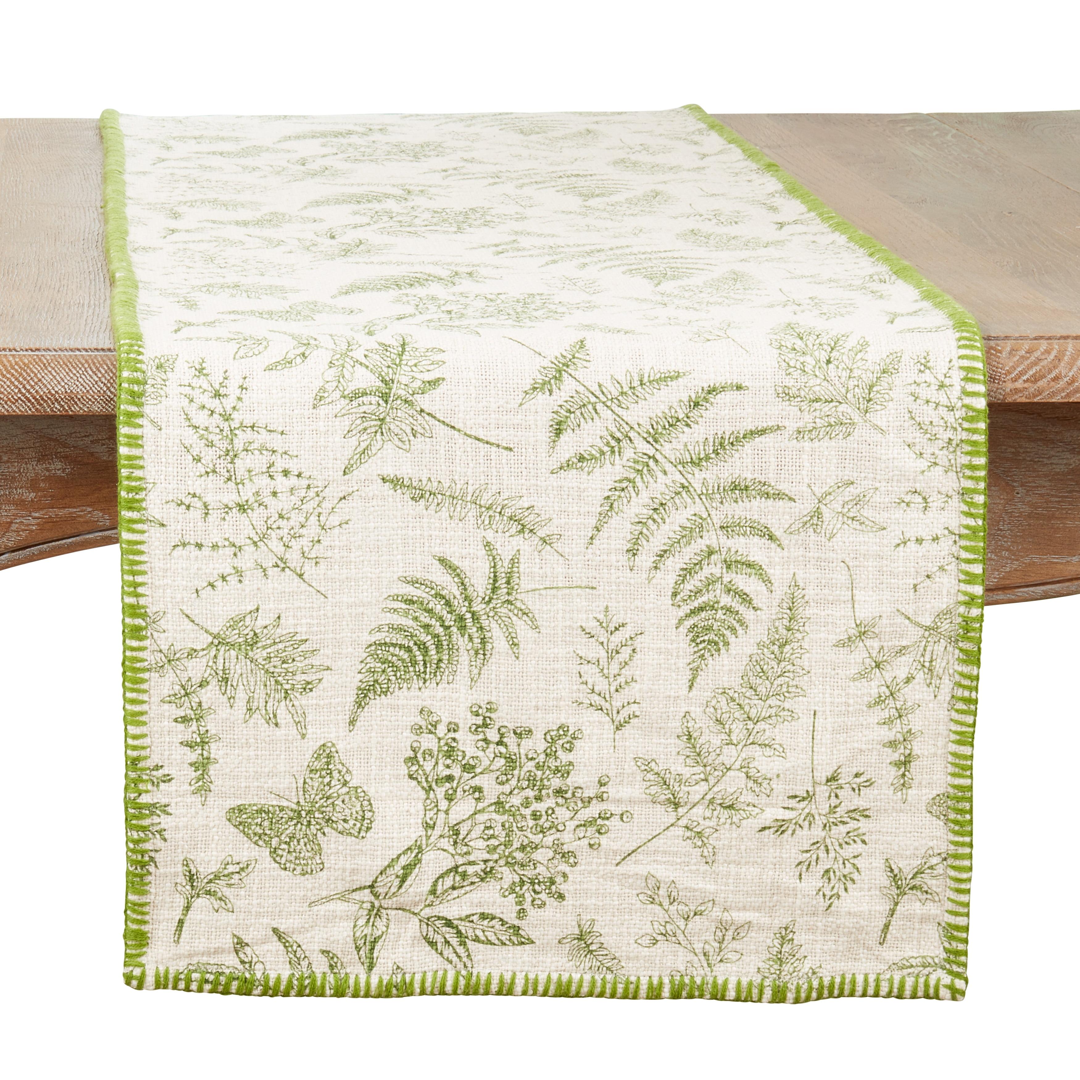 Saro Lifestyle Table Runner With Leaf Whipstitch Design, 16"x72", Green