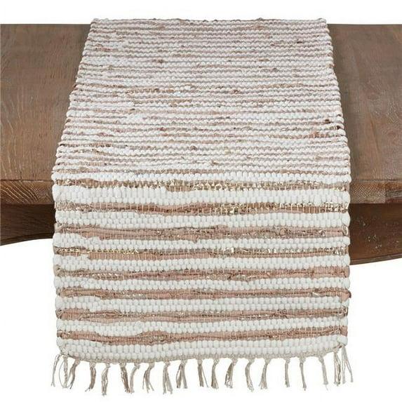 Saro Lifestyle Leather And Cotton Woven Chindi Table Runner Gold