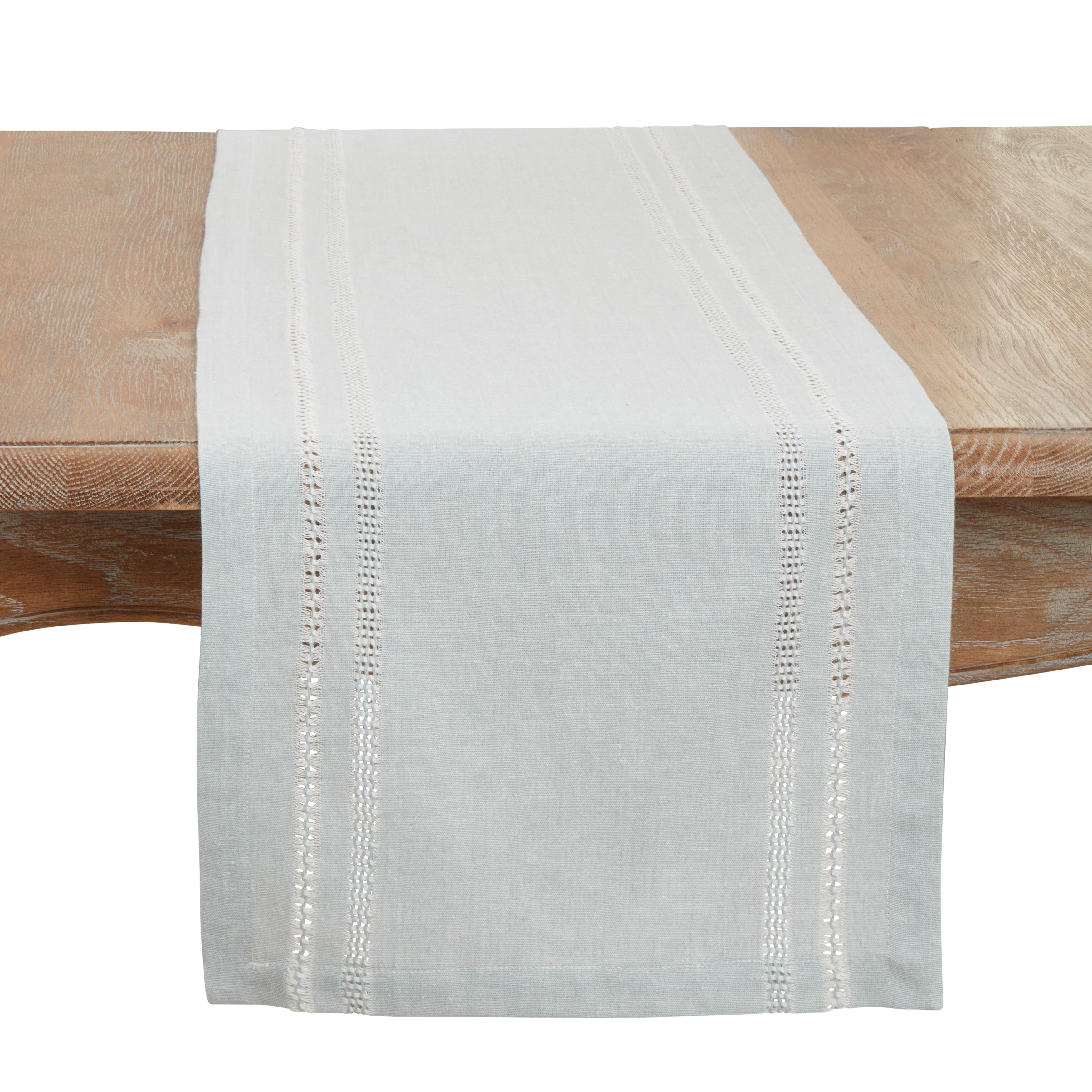 Saro Lifestyle Leno Stripe Elegance Table Runner, Blue, 13"x72"