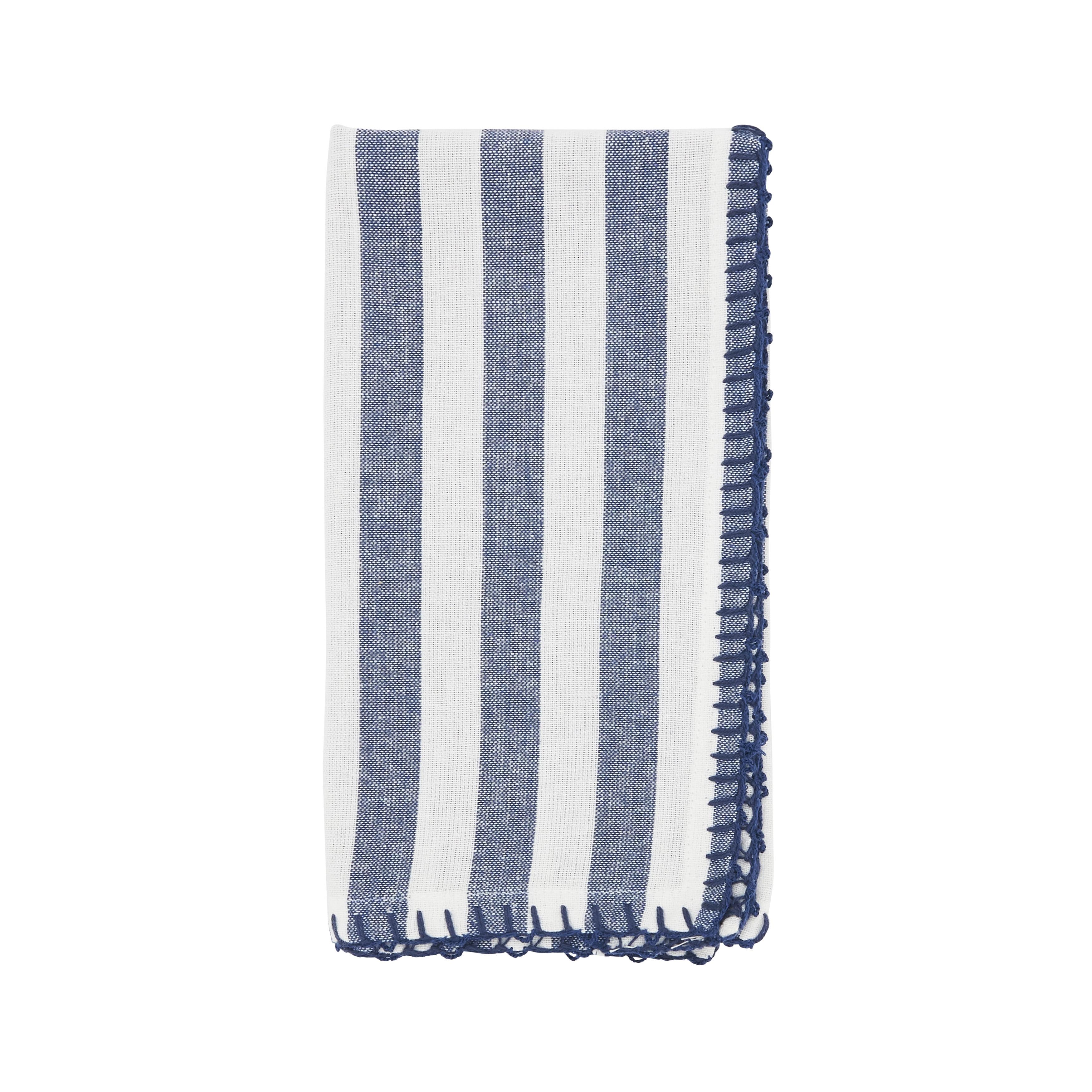 Saro Lifestyle Lively Pompom Border Striped Napkin (Set of 4)