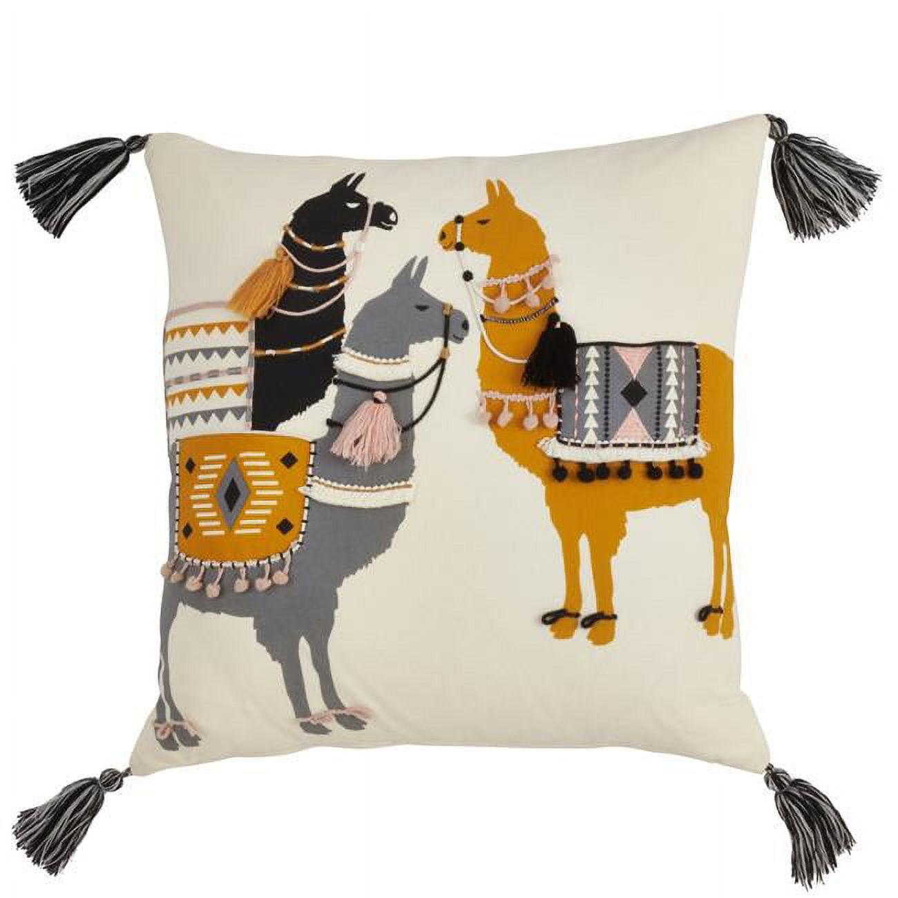 Llama Pack Embroidered Square Throw Pillow with Tassels