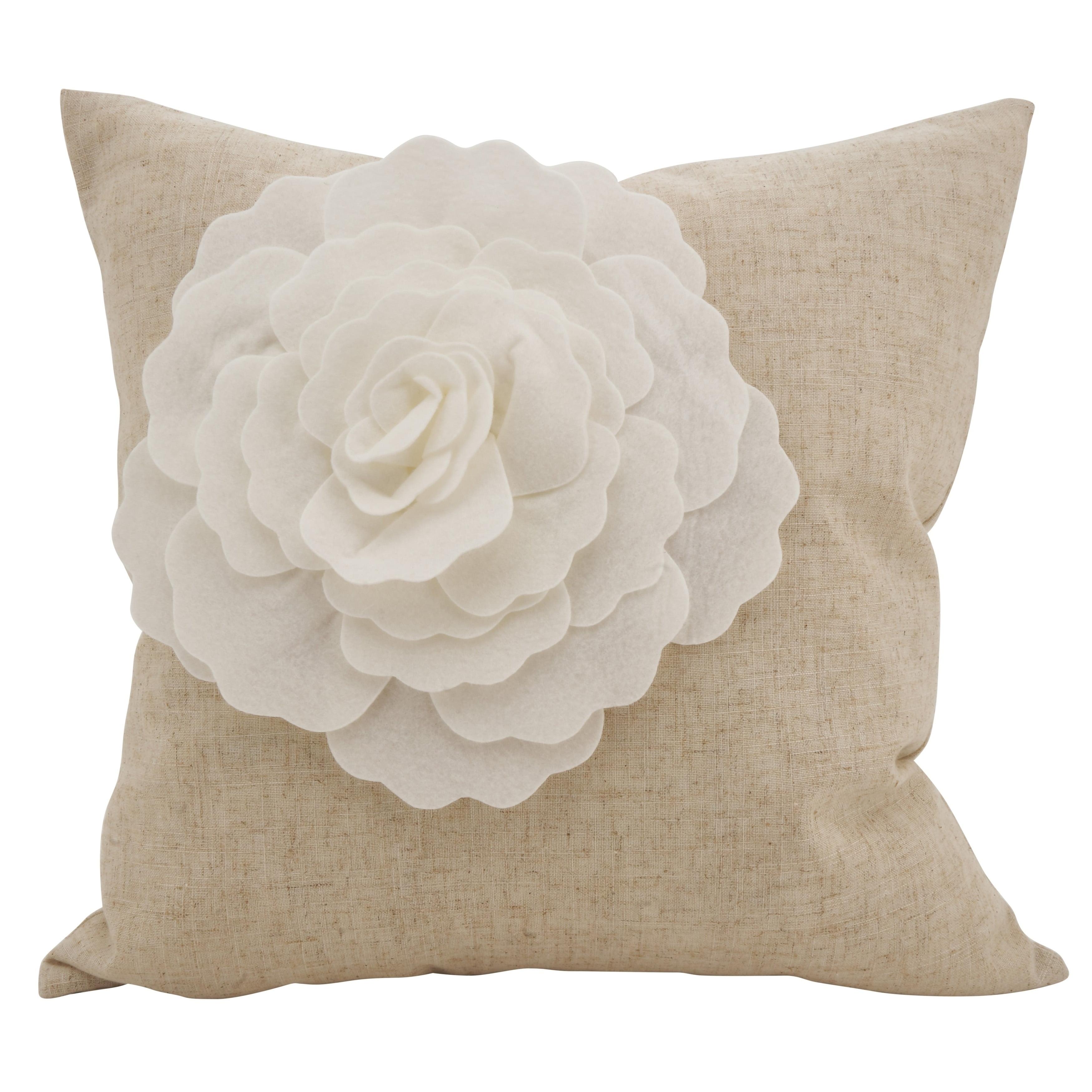 Saro Lifestyle Lotus Flower Felt Poly Filled Throw Pillow