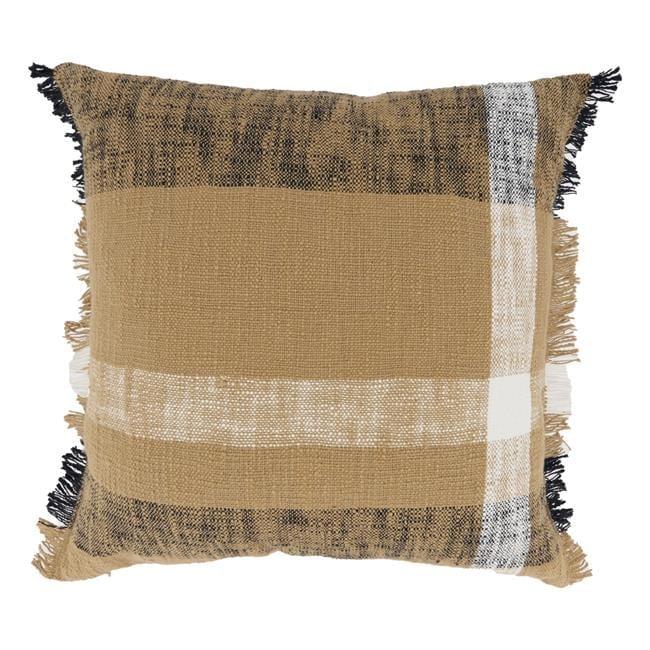 Maxi Plaid Beige and Black Cotton Throw Pillow, 20"x20"