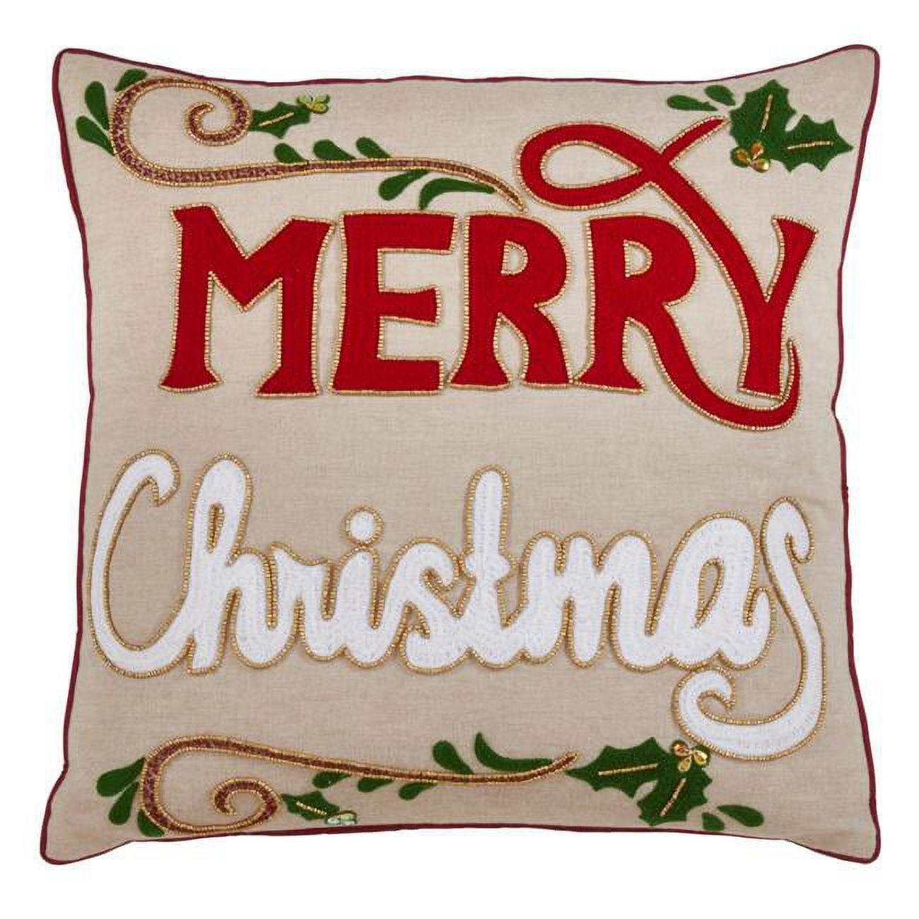 Saro Lifestyle Merry Christmas  Decorative Pillow Cover, Natural, 18"