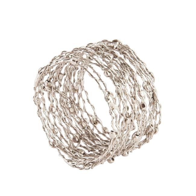 Chic Woven Metal with Beads Napkin Rings, Set of 4 (Silver)