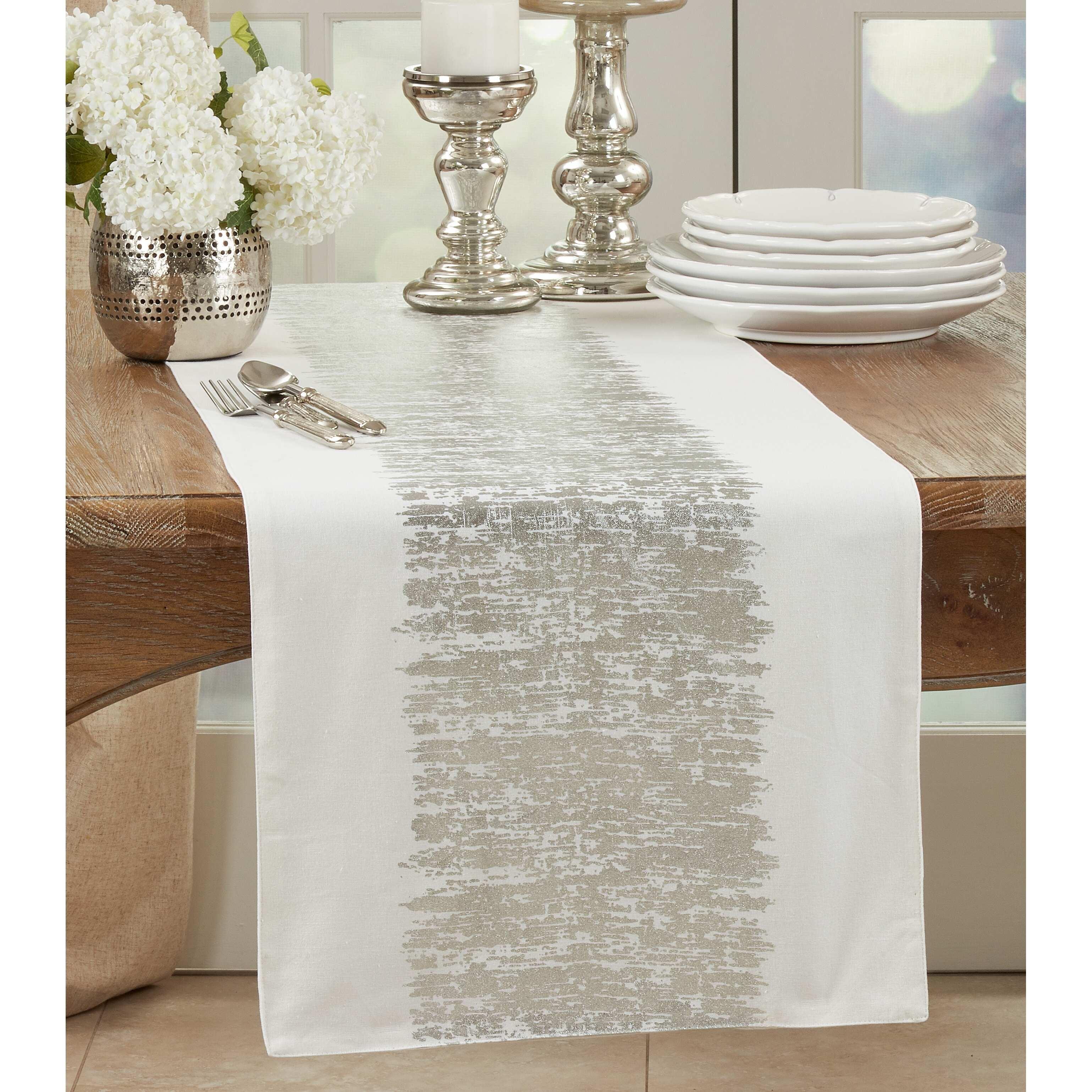 Saro Lifestyle Metallic Banded Design Runner, Silver, 16" x 72"