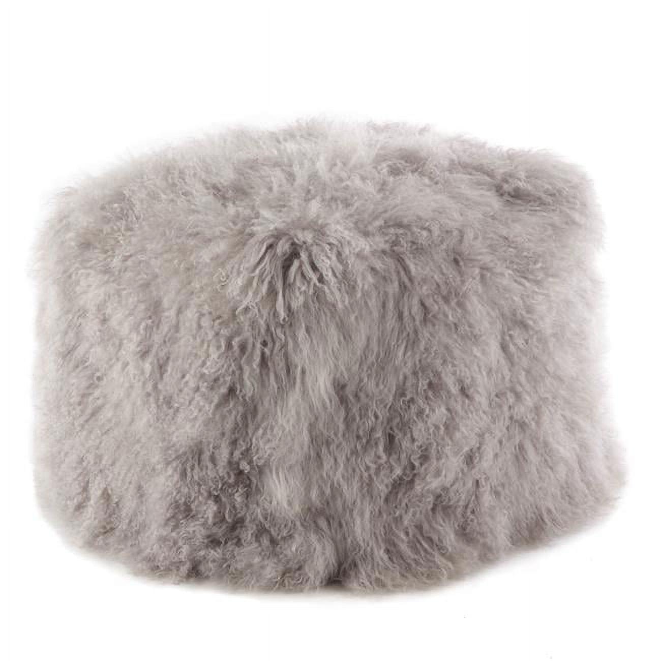 Saro Lifestyle Real Mongolian 100% Wool Lamb Fur Pouf Ottoman Square