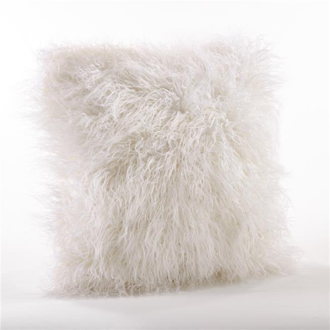 18"x18" Poly Filled Faux Mongolian Fur Square Throw Pillow Ivory - Saro Lifestyle