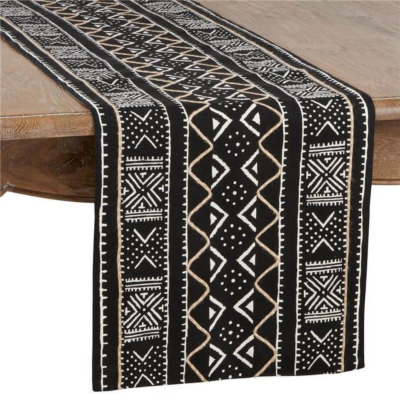 Black Cotton Mud Cloth Design Table Runner