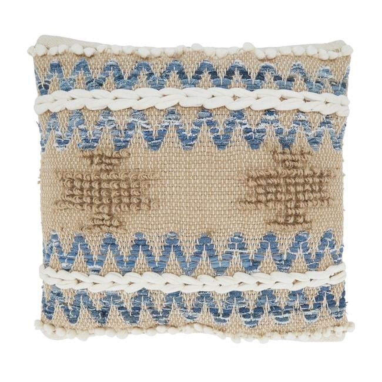 Natural Cotton Euro Chindi Pillow Cover with Blue Accents