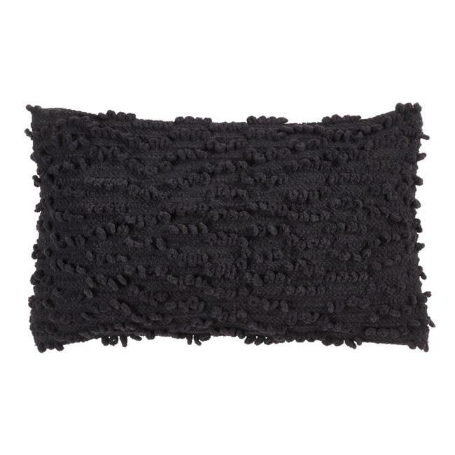Saro Lifestyle Down-Filled Nubby Design Throw Pillow, Black, 12"x20"
