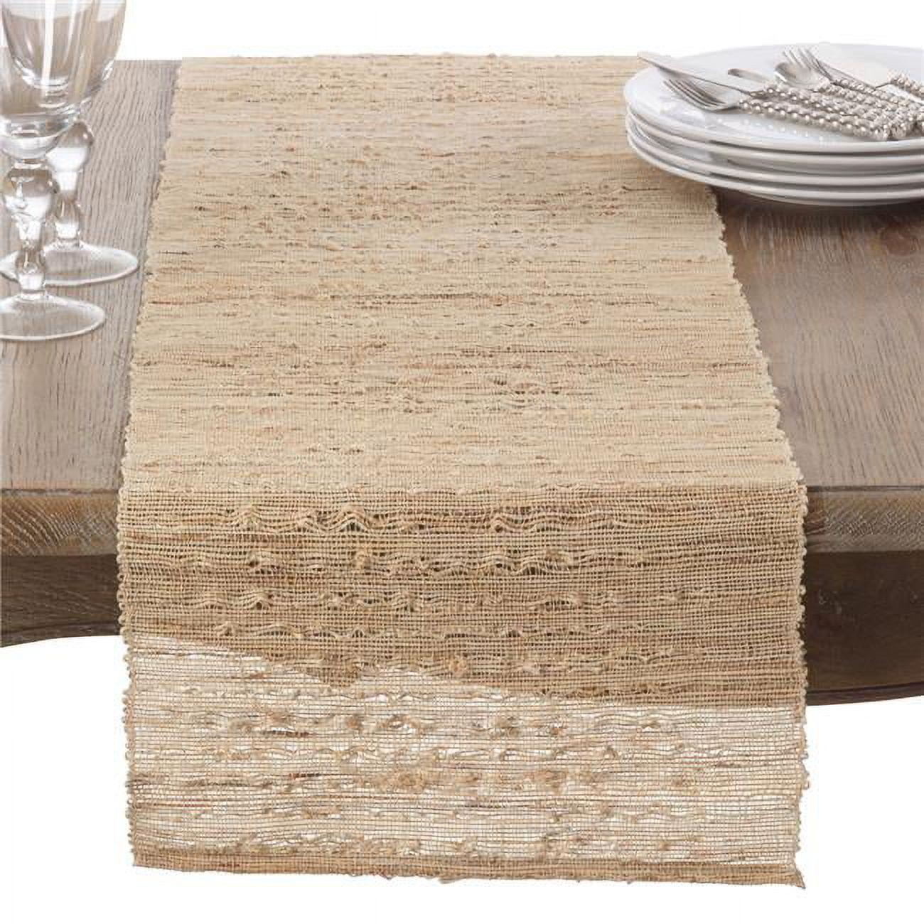 Beige Woven Ramie Coastal Table Runner, 14"x90"