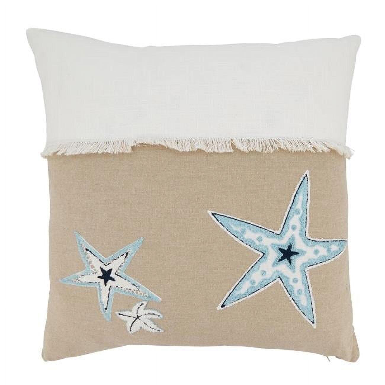 Ocean Breeze Beige Cotton Starfish Throw Pillow, 18"x18"