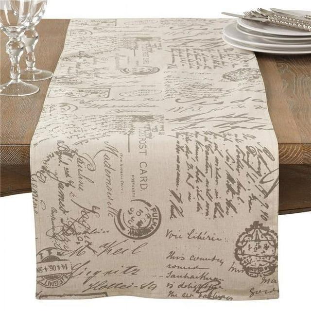 Saro Lifestyle Old Fashioned Vintage Script Print Design Everyday Table Runner, Natural, 16" x 72"