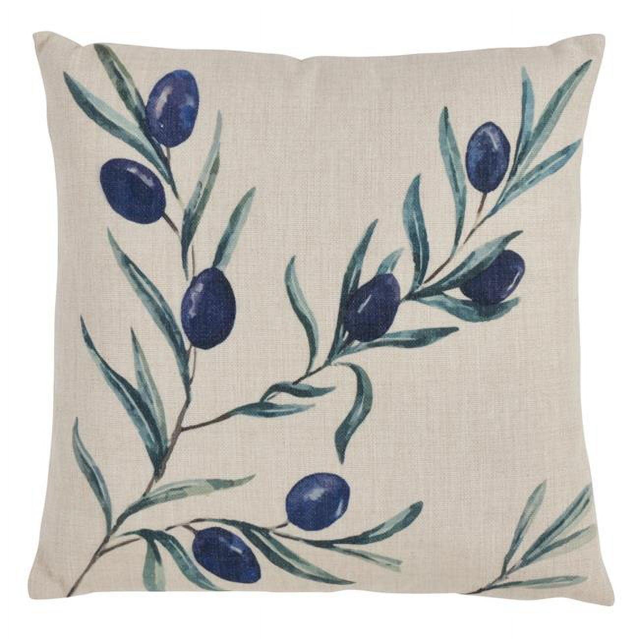 Natural Olive Branch Print Square Throw Pillow