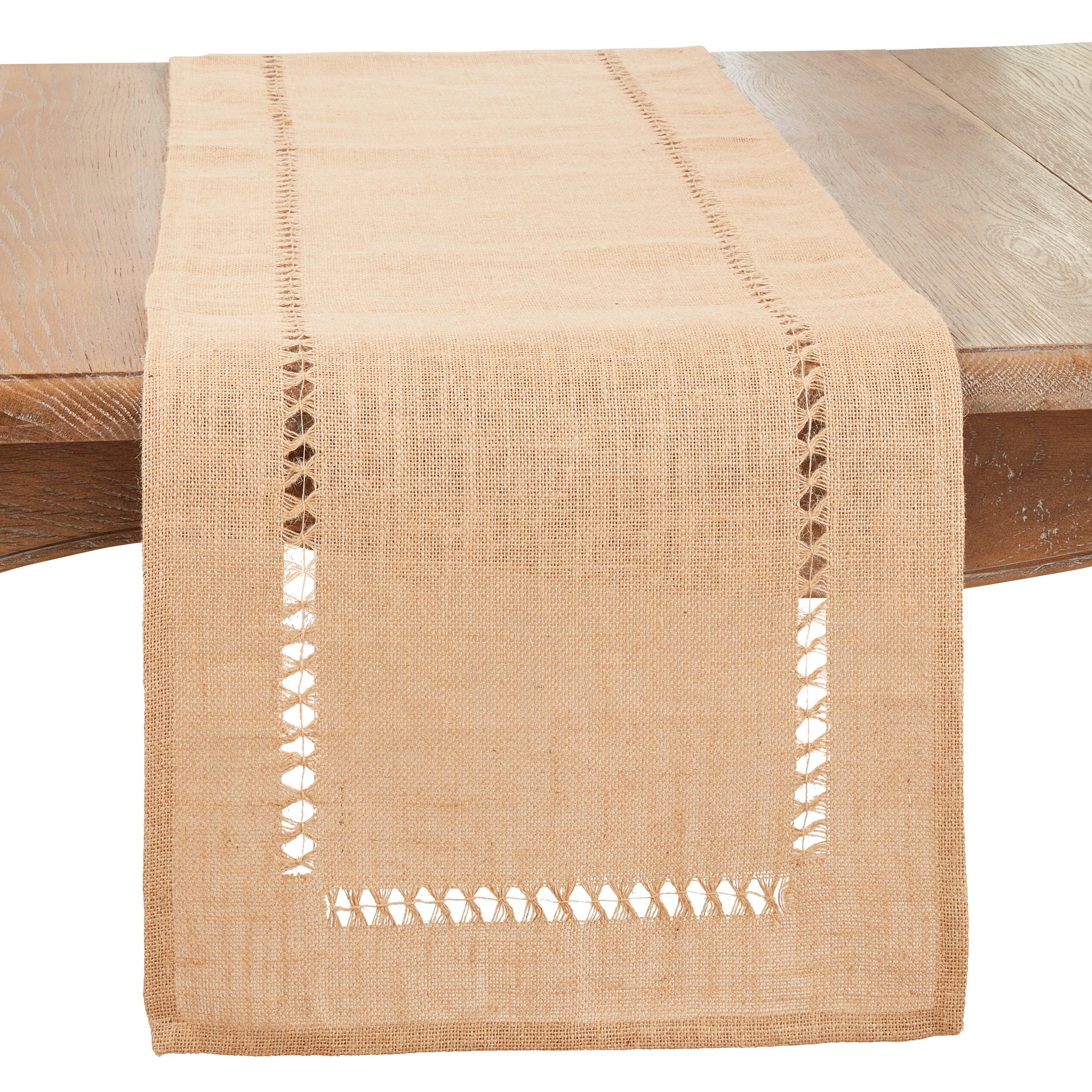 Natural Jute Hemstitch Table Runner, 21.5 x 18 inches