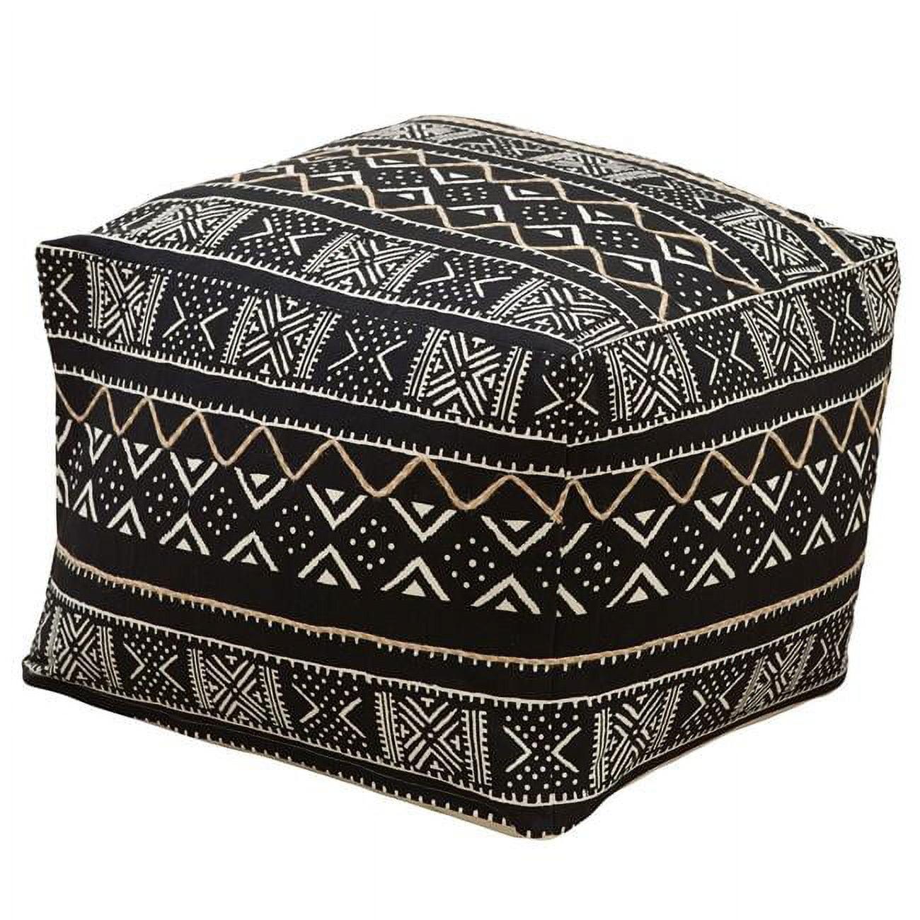 Saro Lifestyle Mudcloth Pouf, 20"x20"x14" Square, Black