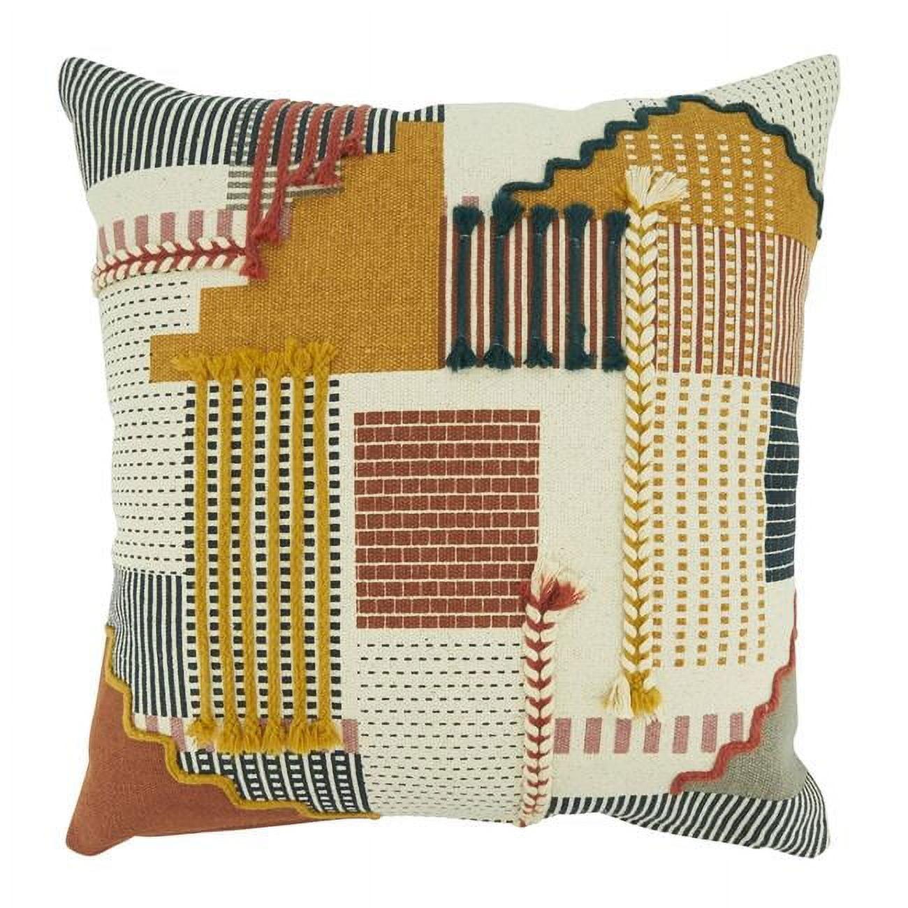 Multicolor Cotton Embroidered Patchwork Throw Pillow