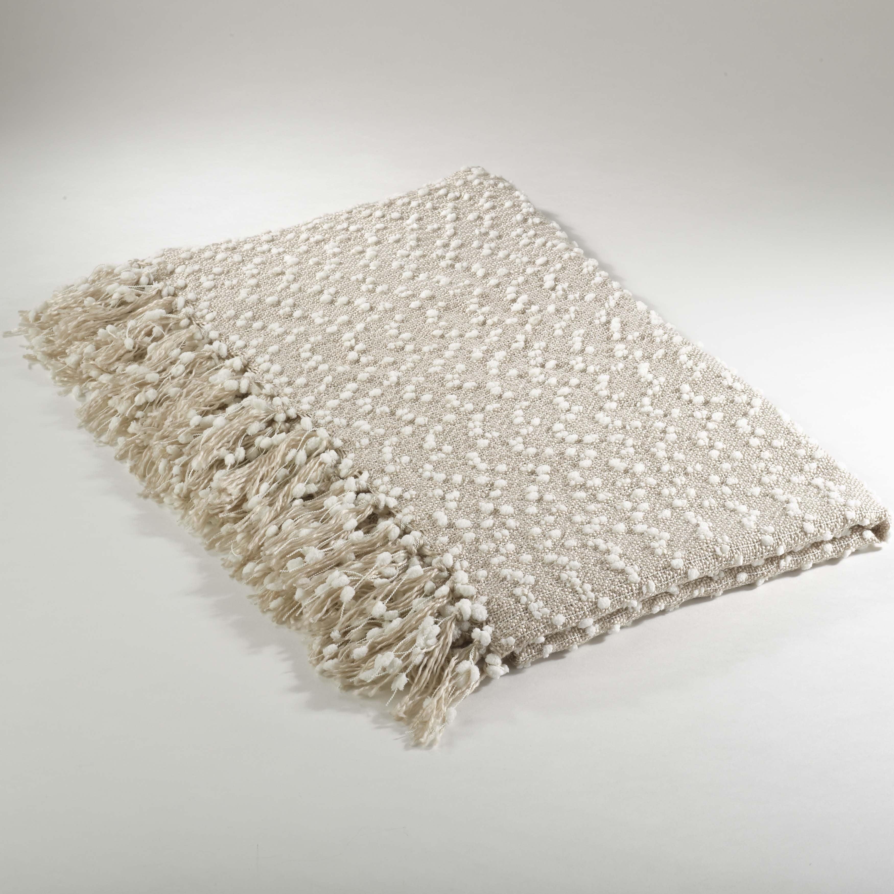 50"x60" Petite Pom-Pom Design Throw Blanket White - Saro Lifestyle: Acrylic & Polyester, Mesh Construction, Dry Clean