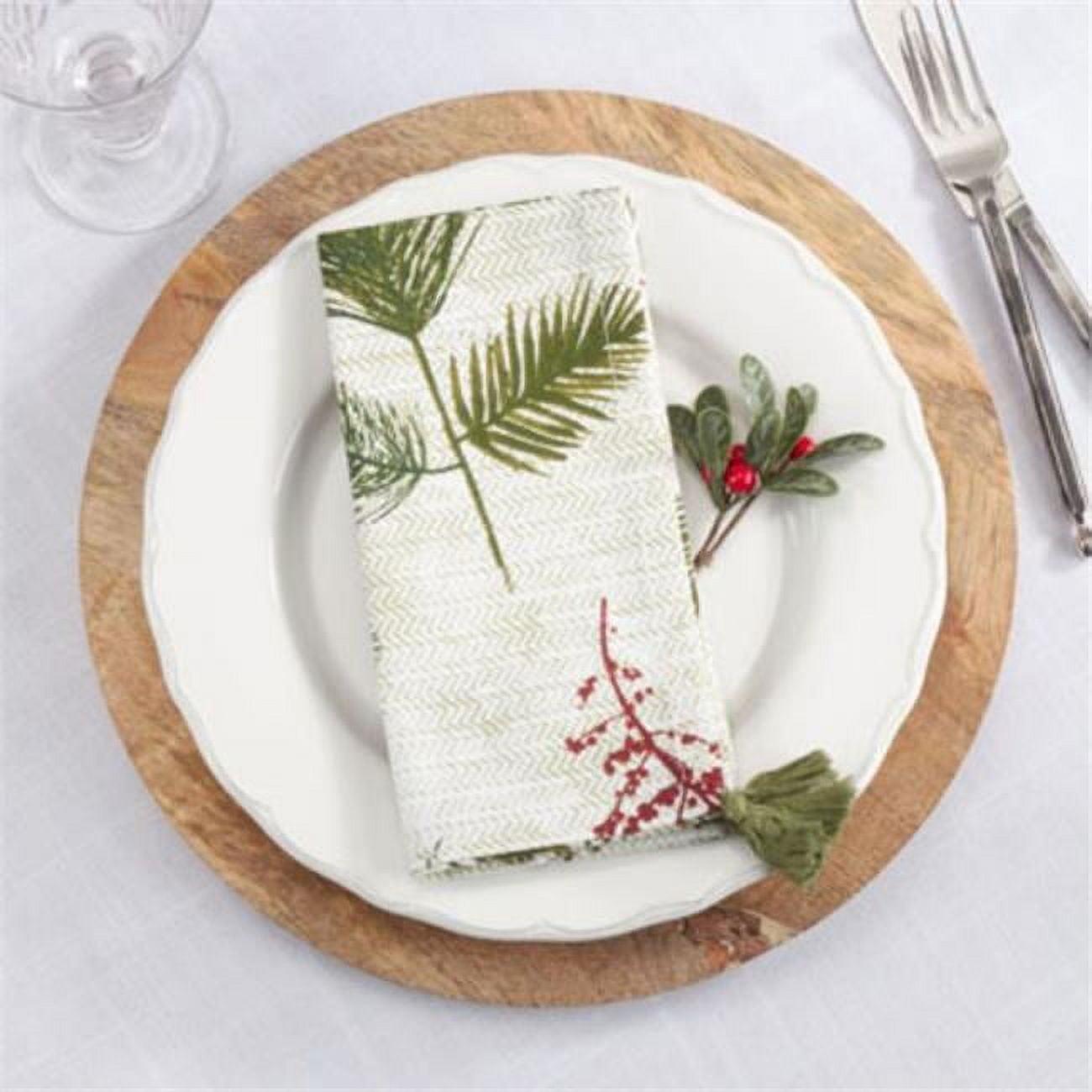 Pine Needle and Red Berry Cotton Holiday Table Napkins Set