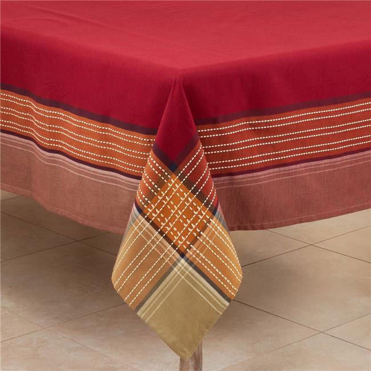 Autumn Plaid Border Cotton Square Tablecloth, 70" x 70"