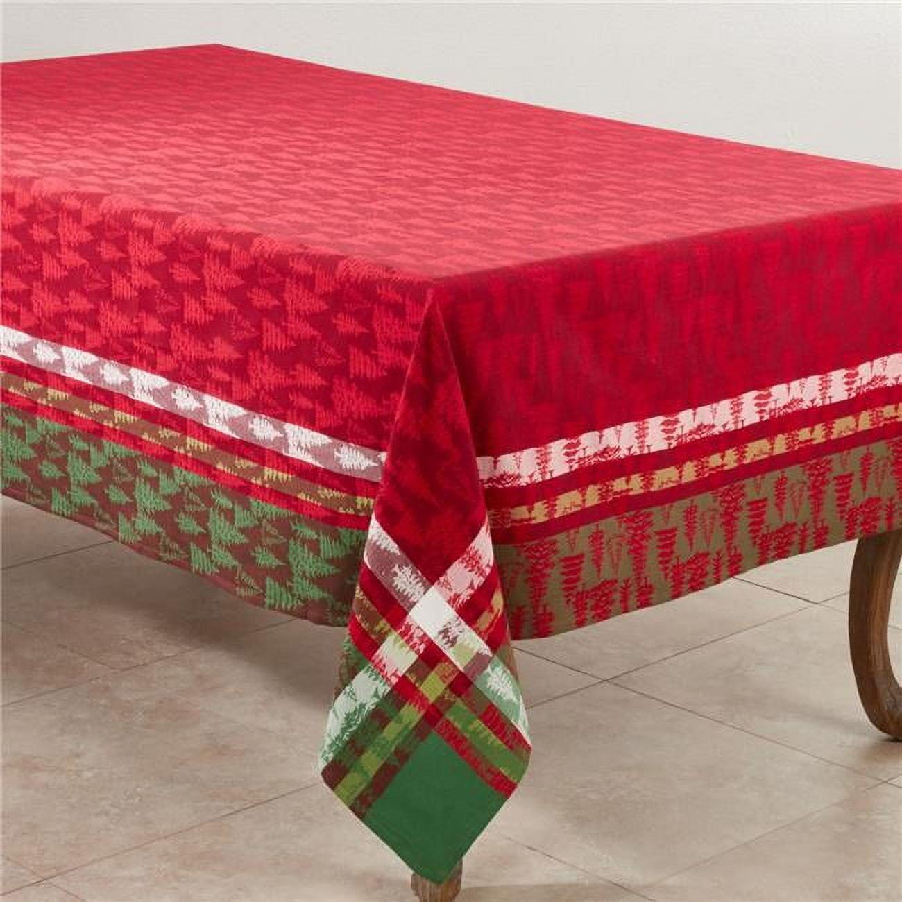 Saro Lifestyle Classic Plaid Christmas Tree Design Holiday Cotton Table Topper Tablecloth