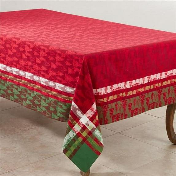 Saro Lifestyle Classic Plaid Christmas Tree Design Holiday Cotton Table Topper Tablecloth, Multi, 65" x 140"