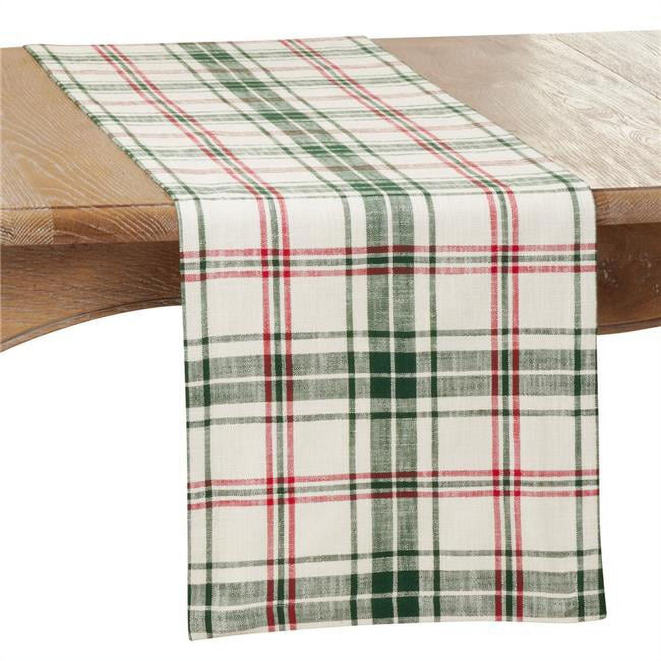 White and Green Plaid Cotton Table Runner